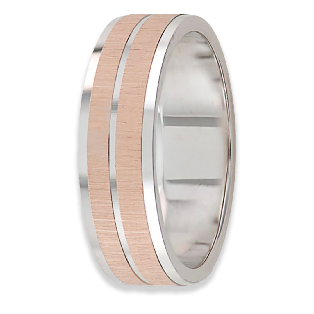 Deje que esta argolla de matrimonio en oro blanco y oro rosa de 14k se convierta en el testimonio eterno de su amor y devoción. Su diseño atemporal, que combina dos tonos metálicos preciosos, refleja la esencia del compromiso, la armonía y la promesa eterna.
